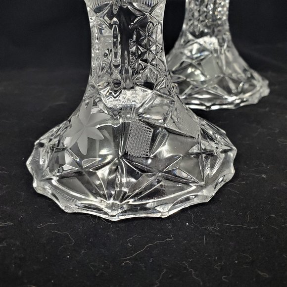 Set of 2 Lead Crystal Vintage Glass Candle Stick Holders 5” Clear Crystal - Picture 10 of 13